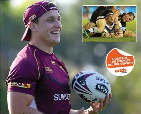  ?? PHOTOS: DAVE HUNT, CRAIG GOLDING/AAP ?? EXCITEMENT BUILDS: Jarrod Wallace during a Queensland State of Origin training session at Sanctuary Cove on the Gold Coast this week. INSET: Wallace playing for the Titans.