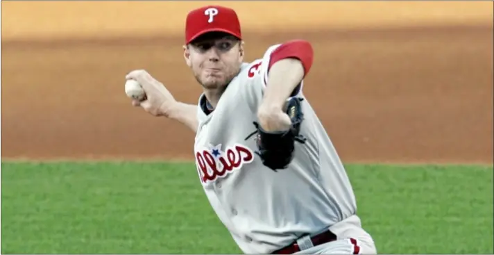  ?? AP Photo ?? Phillies starting pitcher Roy Halladay is approachin­g the three-month mark since having his labrum and rotator cuff repaired via arthroscop­ic surgery.