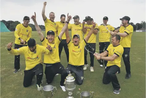  ?? ?? Peterborou­gh Town players celebrate their Northants Premier Division title last season.