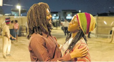  ?? AP ?? This image released by Paramount Pictures shows Kingsley Ben-Adir (left) and Lashana Lynch in ‘Bob Marley: One Love’.