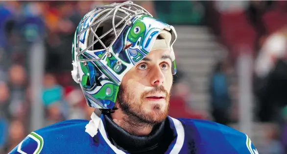 ?? JEFF VINNICK/NHLI VIA GETTY IMAGES ?? For the first time since tearing the medial collateral ligament in his right knee on Feb. 22, Ryan Miller practised with teammates Friday ahead of the matinee today against Winnipeg.