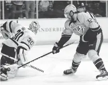  ?? MARK HUMPHREY/THE ASSOCIATED PRESS ?? Nashville Predators centre Frederick Gaudreau, seen shooting against Pittsburgh Penguins goalie Matt Murray in Nashville, Tenn., on Saturday, has three goals in the final.