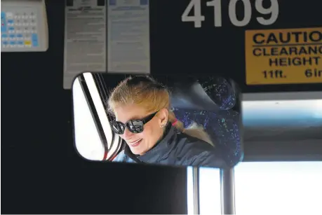  ?? GARY REYES/STAFF ?? Belinda Vestal gets a kick out of driving Valley Transporta­tion Authority bus Line 13. She greets the regulars by name on the lightly traveled line.