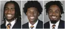  ?? Photograph: University of Virginia/AP ?? From left: Devin Chandler, Lavel Davis Jr and D’Sean Perry. The three Virginia football players were killed in a shooting on Sunday, in Charlottes­ville, Virginia.