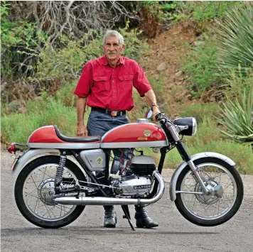  ??  ?? Pete Phillips and his beautiful Bultaco. Proud owner indeed