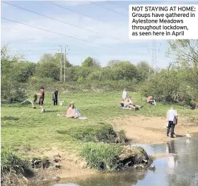  ??  ?? NOT STAYING AT HOME: Groups have gathered in Aylestone Meadows throughout lockdown, as seen here in April