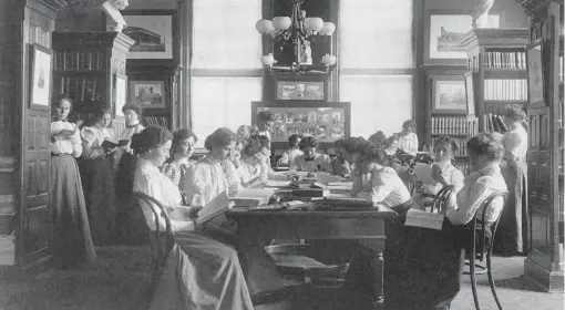 ??  ?? Group of young women reading in the library of a normal school in Washington, D.C.; courtesy Library of Congress