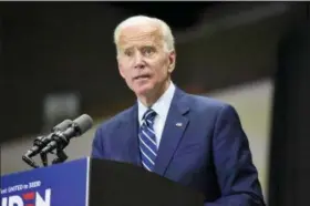  ?? MEG KINNARD — THE ASSOCIATED PRESS ?? Democratic presidenti­al candidate and former vice president Joe Biden speaks at a campaign event in Sumter, S.C, on Saturday.