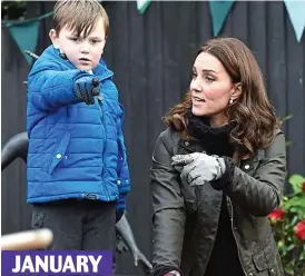  ??  ?? She’s great outdoors: The Duchess of Cambridge gets her gloves on to help inspire children to enjoy the wonders of nature JANUARY