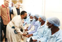  ?? ?? Angel of Hope Foundation patron and the country’s Health and Childcare Ambassador, First Lady Dr Auxillia Mnangagwa interacts with patients who were waiting for cataract surgery while Palestine Ambassador to Zimbabwe Mr Tamer Almassri and Ambassador Imad Al-Zuhairi look on at Sekuru Kaguvi eye unit last year.