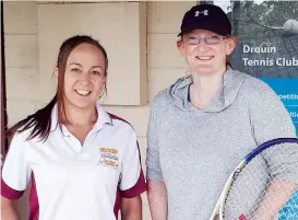  ??  ?? Sarah Hulme (left) finished runner-up to Lisa McDougall in the women’s singles, with Lisa winning her 13th club championsh­ip.