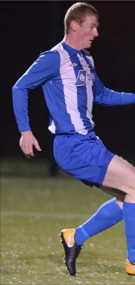  ??  ?? Brendan Hughes slots home goal number one for Muirhevnam­or against Ratoath Harps.