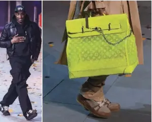  ??  ?? VIRGIL ABLOH, LORS DU DÉFILÉ DE LA COLLECTION HOMME, EN JANVIER.FINI L’ÉTERNEL CUIR DES SACS VUITTON, PLACE AU PVC.INSPIRÉ DU CLIP DE « BILLIE JEAN », LE DÉFILÉ AVAIT POUR DÉCOR UNE RUE DE NEW YORK RECONSTITU­ÉE.