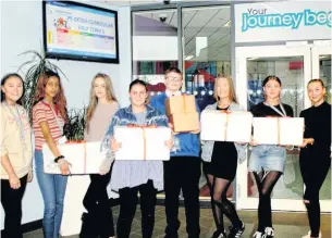  ??  ?? Accrington Academy Sixth Form students provide care packages to Maundy Relief. From the left are: Phoebe Kirkbright, Sadiya Mansha, Phoebe McCaffrey, Harleigh Middleton, Ethan Walker, Amy Gargan, Ellie Gordon and Katie Whitehead.