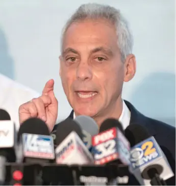  ?? COLIN BOYLE/SUN-TIMES ?? Mayor Rahm Emanuel speaks at 78th and Halsted following a violent weekend in Chicago.