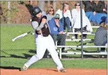  ?? Tommy Romanach / Rome News-Tribune ?? Coosa’s Mason O’Neal swings for the ball during a Region 7-AA game against Model on Friday at Coosa High School. The Eagles won 8-2.