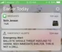  ??  ?? This smartphone screen capture shows a false incoming ballistic missile alert.