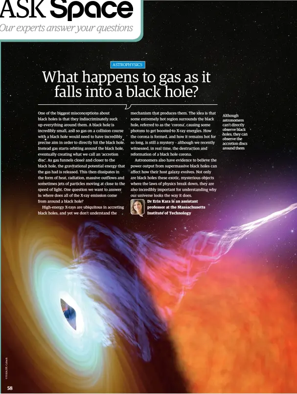  ??  ?? Although astronomer­s can’t directly observe black holes, they can observe the accretion discs around them