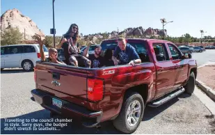  ??  ?? Travelling to the council chamber in style. Sorry guys, the budget didn’t stretch to seatbelts…