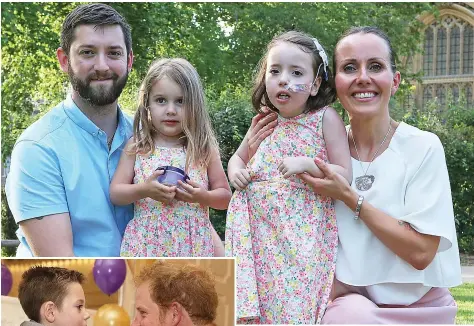  ??  ?? Hope for Jessica and Nicole Rich, with parents Matthew and Gail, and Ollie Carroll, who touched the heart of Prince Harry