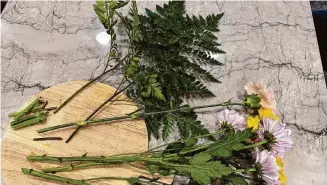  ?? Sallee Ann Harrison/Associated Press ?? Before placing cut flowers in a vase, cut the stems at a 45-degree angle and remove the lower leaves so they are not submerged in the water.