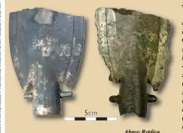  ??  ?? Above: Replica and Bloody Pool spearhead fragments compared