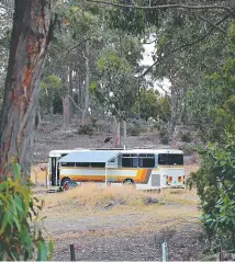  ??  ?? Corey Osborne and Rowena Jackson, opposite; and above, the converted bus they live in at a rented block near Cygnet.