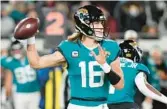  ?? ?? Jacksonvil­le quarterbac­k Trevor Lawrence completed 28 of 47 passes for 288 yards, a shocker considerin­g he the way he started. He became the third quarterbac­k in the Super Bowl era to throw four intercepti­ons in the first half of a playoff game.