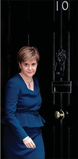  ??  ?? Aggrieved: First Minister Nicola Sturgeon in Downing Street yesterday