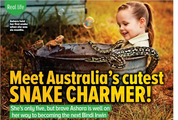  ??  ?? Ashara held her first snake when she was six months.