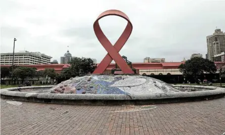  ?? /SANDILE NDLOVU ?? An HIV/Aids ribbon symbol at a park in Durban named after Gugu Dlamini, an HIV/Aids activist stoned and stabbed to death after disclosing her status publicly in 1998 during World Aids Day.