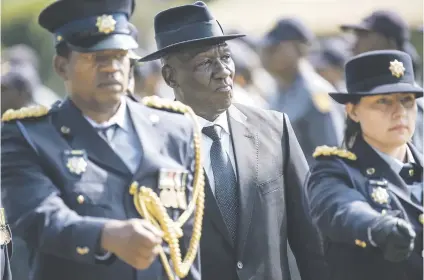  ?? Picture: Jacques Nelles ?? SERVE AND PROTECT. Police Minister Bheki Cele inspects the parade at the Tshwane Saps training academy during the launch of the National Public Order Policing Reserve Units, yesterday.