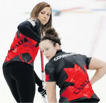  ?? NATACHA PISARENKO/THE ASSOCIATED PRESS ?? Rachel Homan, left, and Joanne Courtney during the match against Great Britain on Wednesday.