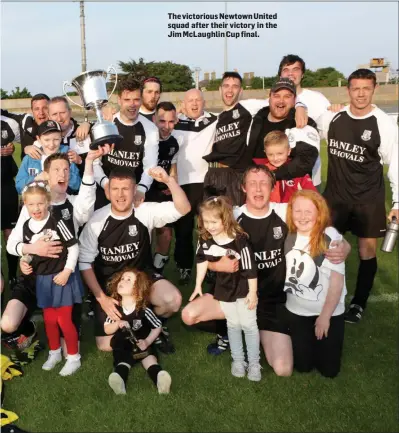  ??  ?? The victorious Newtown United squad after their victory in the Jim McLaughlin Cup final.