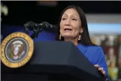  ?? EVAN VUCCI — THE ASSOCIATED PRESS FILE ?? Interior Secretary Deb Haaland speaks in the South Court Auditorium on the White House campus in Washington.