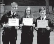  ??  ?? Dalton Bradley, left, Lauren Suggs and Dalton Black were awarded State Degrees at the FFA State Convention in Hot Springs. They are members of Prairie Grove FFA Chapter.