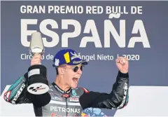  ?? AFP ?? Yamaha rider Fabio Quartararo celebrates on the podium.