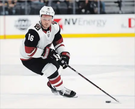  ?? ASSOCIATED PRESS FILE PHOTO ?? In this March 28 photo, Arizona Coyotes’ Max Domi plays against the Vegas Golden Knights in an National Hockey League game in Las Vegas. The Coyotes have traded Domi to the Montreal Canadiens for Alex Galchenyuk in an exchange of young, talented players.