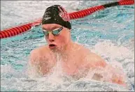  ?? Lori Van Buren / Times Union ?? Albany Academy swimmer Brayden Henkel, shown at practice in 2021, won the breaststro­ke for the second straight year at the state meet.