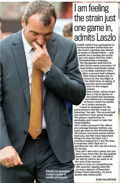  ??  ?? Plenty to ponder: Csaba Laszlo is under pressure