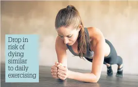  ??  ?? Drop in risk of dying similar to daily exercising