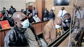  ?? | OUPA MOKOENA African News Agency (ANA) ?? SIPHO Lawrence Mkatshwa, Philemon Lukhele and Mduzuzi Gama, who have been charged with the murder of Hillary Gardee, appeared in the Mbombela Magistrate’s Court yesterday.