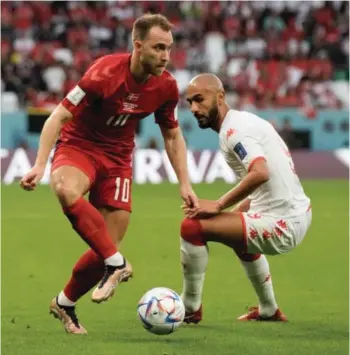  ?? ?? Denmark's Christian Eriksen controls the ball during the World Cup group D soccer match between Denmark and Tunisia