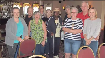  ?? Karon Parker ?? Eleven members of Seniors and Friends of Fort Oglethorpe took a threehour tour on the Southern Belle Riverboat on Oct. 10. Back row: Patch, Karon Parker, Mary, Gloria, Lebron. Front row: Gail, Taire, Corinthia, Eva, Jan. Not shown: Deveria. It was the Southern Belle, not the Titanic, but Seniors and Friends of Fort Oglethorpe members Patch and Taire couldn’t resist on a recent tour.