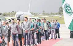  ??  ?? The Brazilian football team Chapecoens­e arrives by plane to the airport in Rionegro, near Medellin, Colombia, two days before their final match against the Colombian team Atletico Nacional in the Recopa Sudamerica­na in this May 8 file photo. — AFP photo