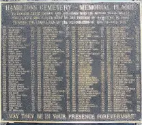  ?? PHOTOS: SUPPLIED ?? The giant plaque at Hamiltons cemetery and the more modest Patearoa library plaque (right).