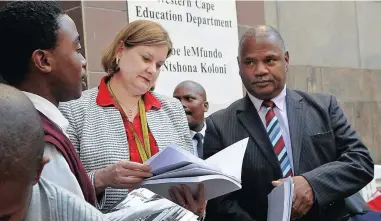  ?? PICTURE: DAVID RITCHIE ?? LOOKING FOR ANSWERS: A Western Cape social audit as well as a list of demands by advocacy group Equal Education was released during a press conference outside the provincial education offices. The audit, conducted in 244 schools, and demands, was...