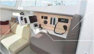  ??  ?? COMPASS Handbearin­g compass is just one of the sailing boat-type touches HELM The helm seat inside is a lot more comfortabl­e than it looks STEERING An internal wheel and throttle are available if requested