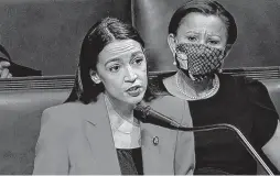  ?? HOUSE TELEVISION ?? Rep. Alexandria Ocasio-Cortez, D-N.Y., addresses a sexist slur on the House floor on Capitol Hill in Washington in July.