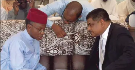  ??  ?? L-R: Kaduna State Governor, Mallam Nasir El-Rufai, in a deep discussion with the Managing Director, Sunseeds Feed Mills and Oil Mills Limited, Mr. Tarun Das, at the formal inaugurati­on of the factory complex by the governor in Zaria, Kaduna...